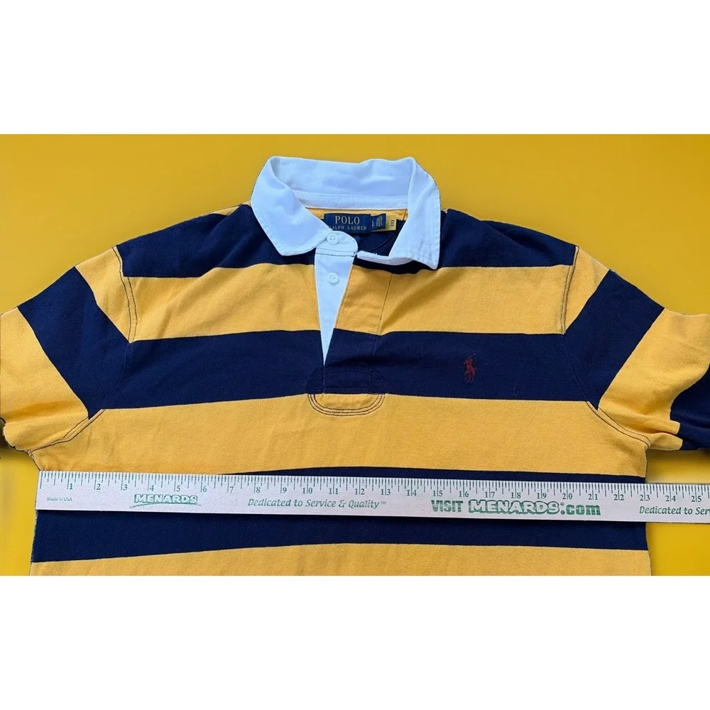 Polo Ralph Lauren XL Striped Rugby Polo Shirt Navy Yellow Long Sleeve Cotton